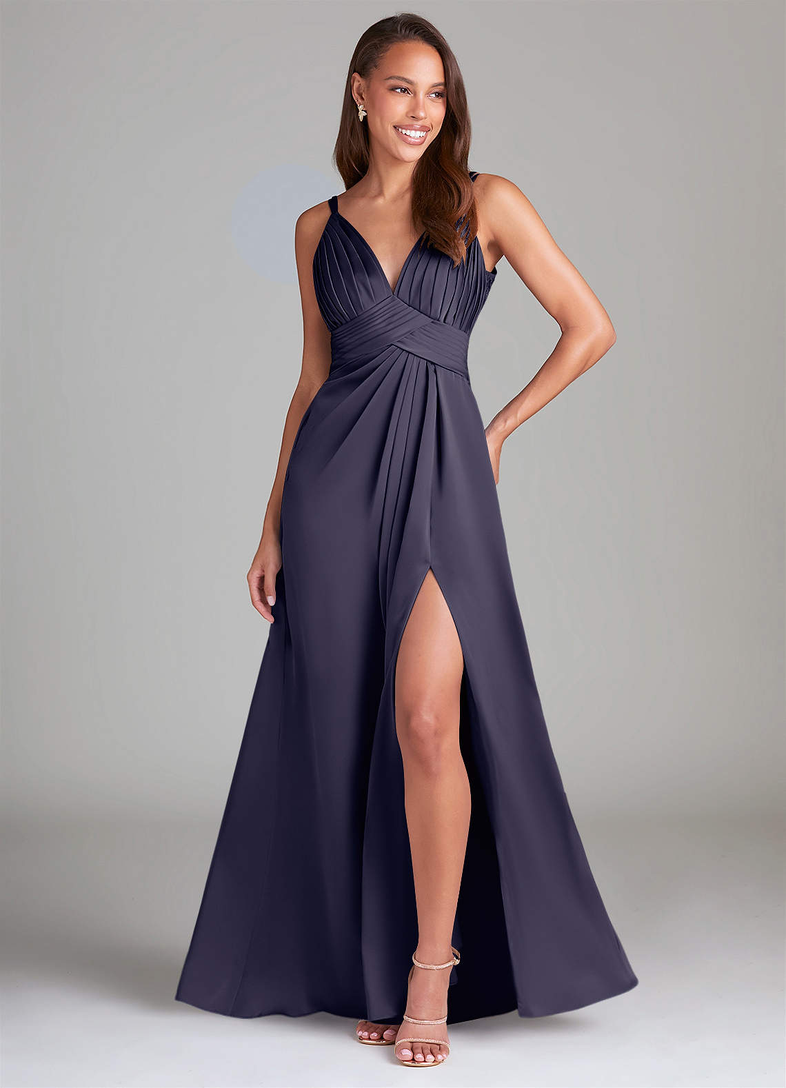 Azazie Maren Allure Bridesmaid Dresses Stormy A-Line Lace Stretch Satin Dress image1