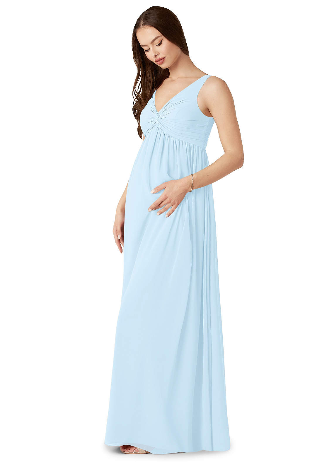 Azazie Yetta Maternity Bridesmaid Dresses A-Line V-Neck Gathered Chiffon Floor-Length Dress image3