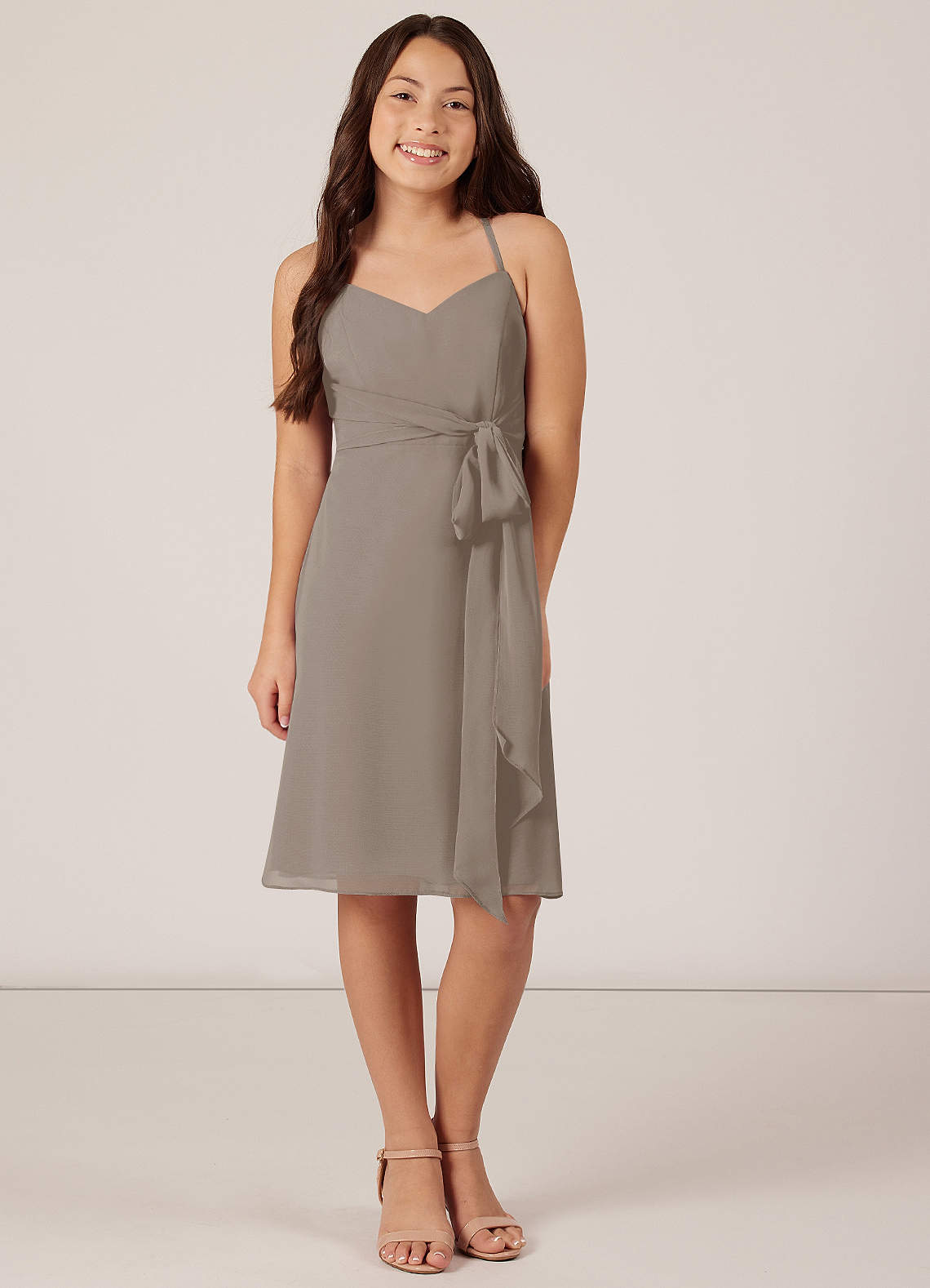 Azazie Doll Junior A-Linie Schleifen Chiffon Kleid Taupe image1