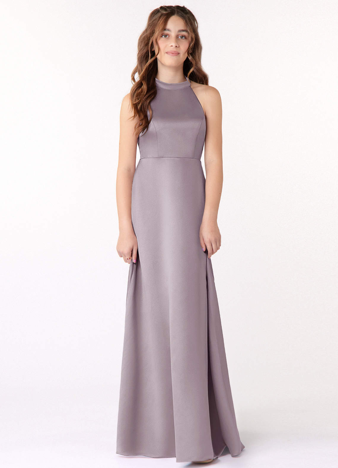 Azazie Laurel Junior A-Linie Matte Satin Kleid Dämmerung image1