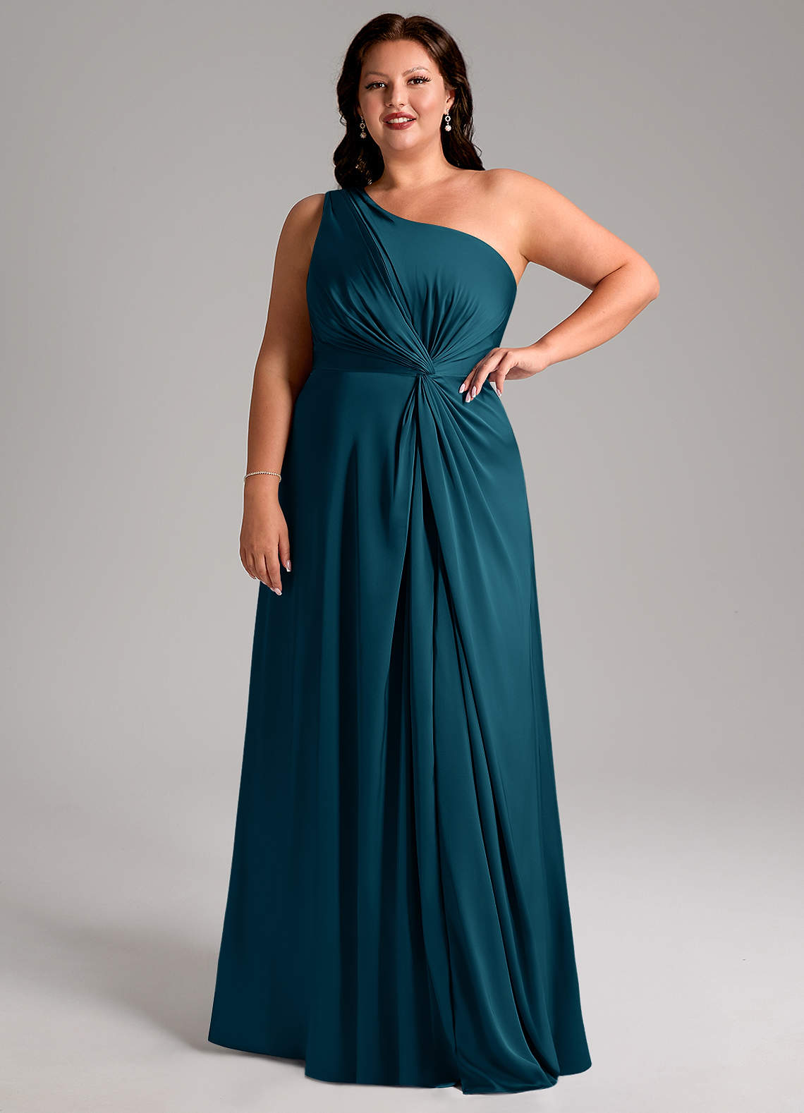 size teal bridesmaid dress Azazie A-Line One-Shoulder Floor-Length Stretch Satin Dresses Size(<a href=