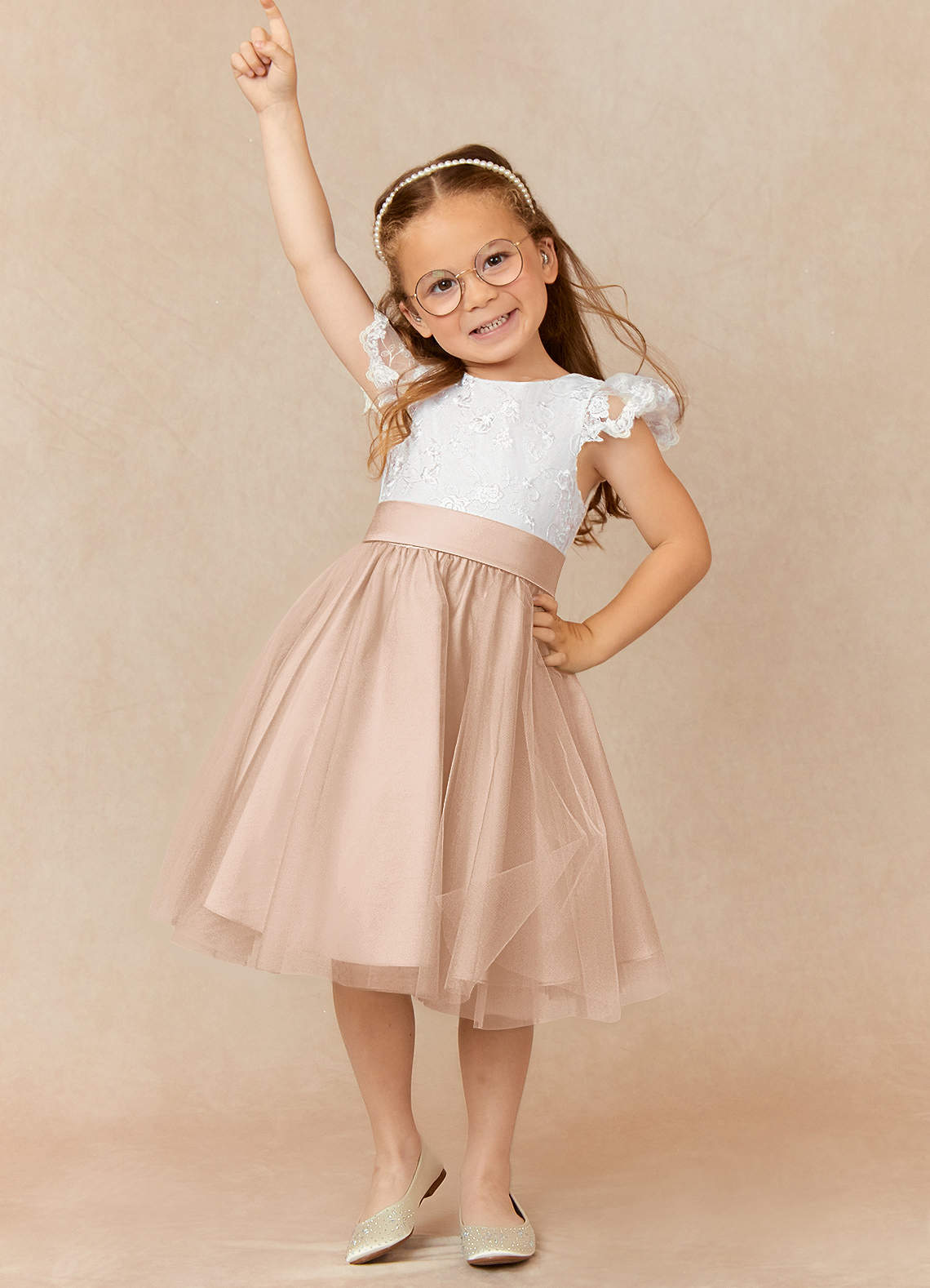Azazie Vetty Flower Girl Dresses Ivory English Rose A-Line Lace Tulle Dress image1