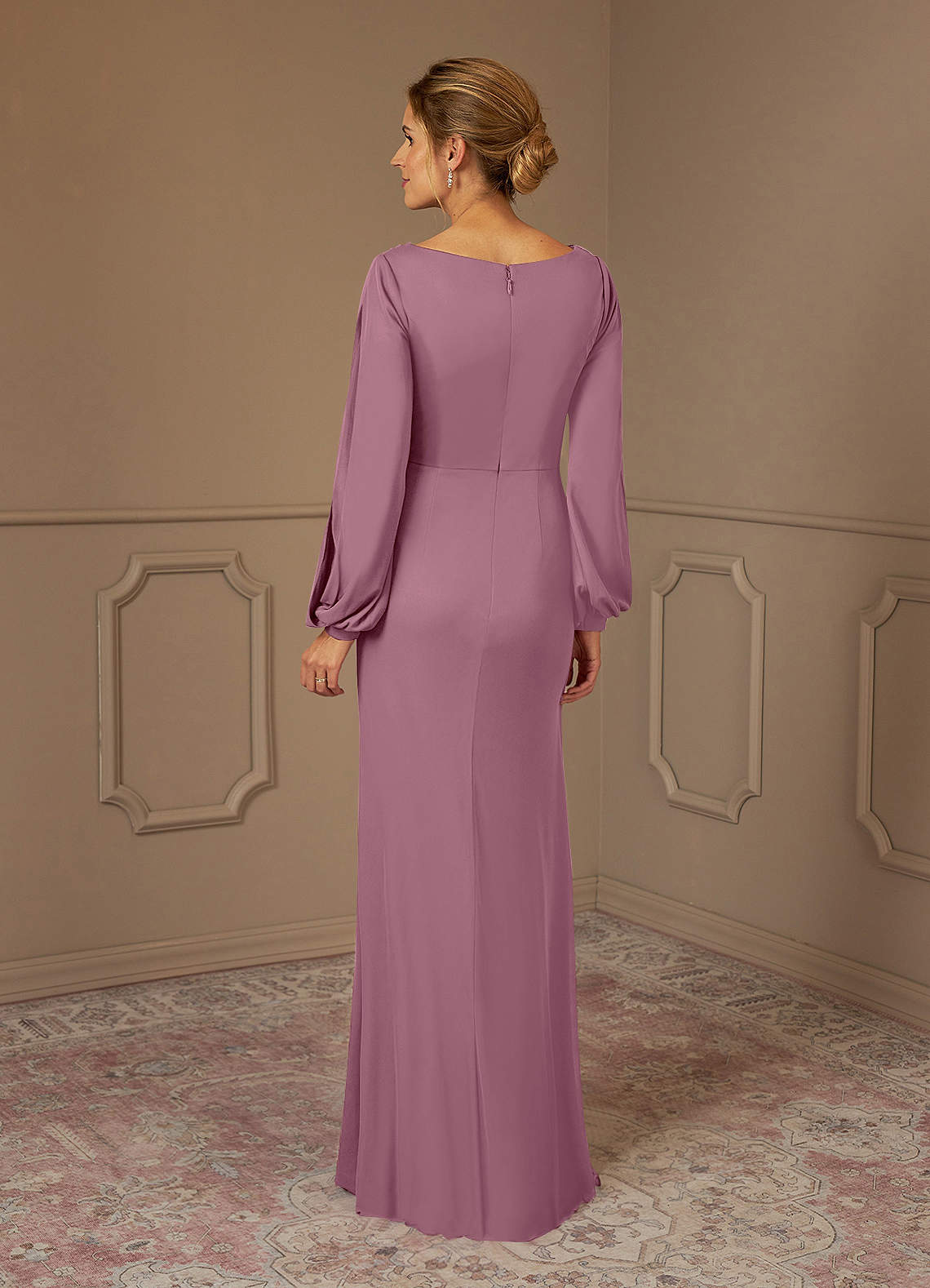 Azazie Satasha Vintage Mauve A-Line Cowl Neckline Lace Mesh