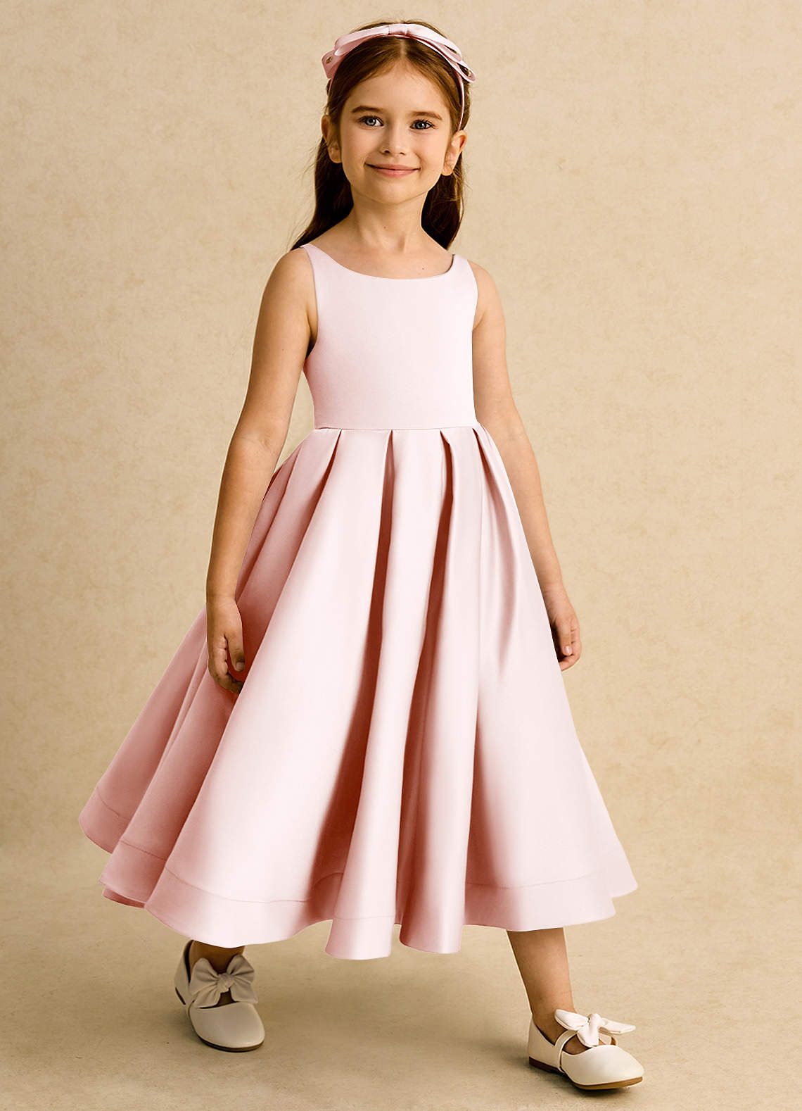 Azazie Babs Blumenmädchenkleider Ballkleid Plissee Matte Satin Kleid Zartrosa image3