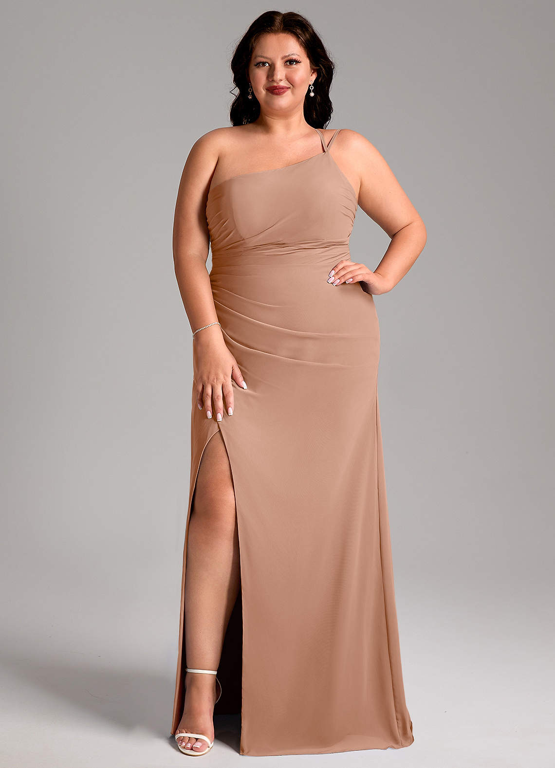 Azazie Eren Abiti da Damigella Abito Tubino in Chiffon Monospalla Champagne Rosa image1