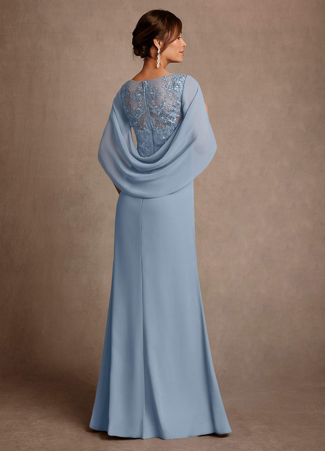 Azazie Santa Clara Mère de la mariée Robes Robe Trapèze en Dentelle Bleu Poussiéreux image1