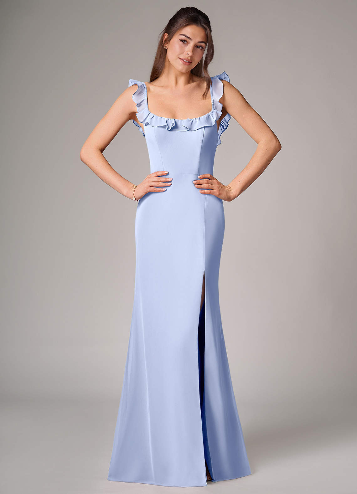 Azazie Callie Bridesmaid Dresses Ice Mermaid Side Slit Chiffon Convertible Dress image1