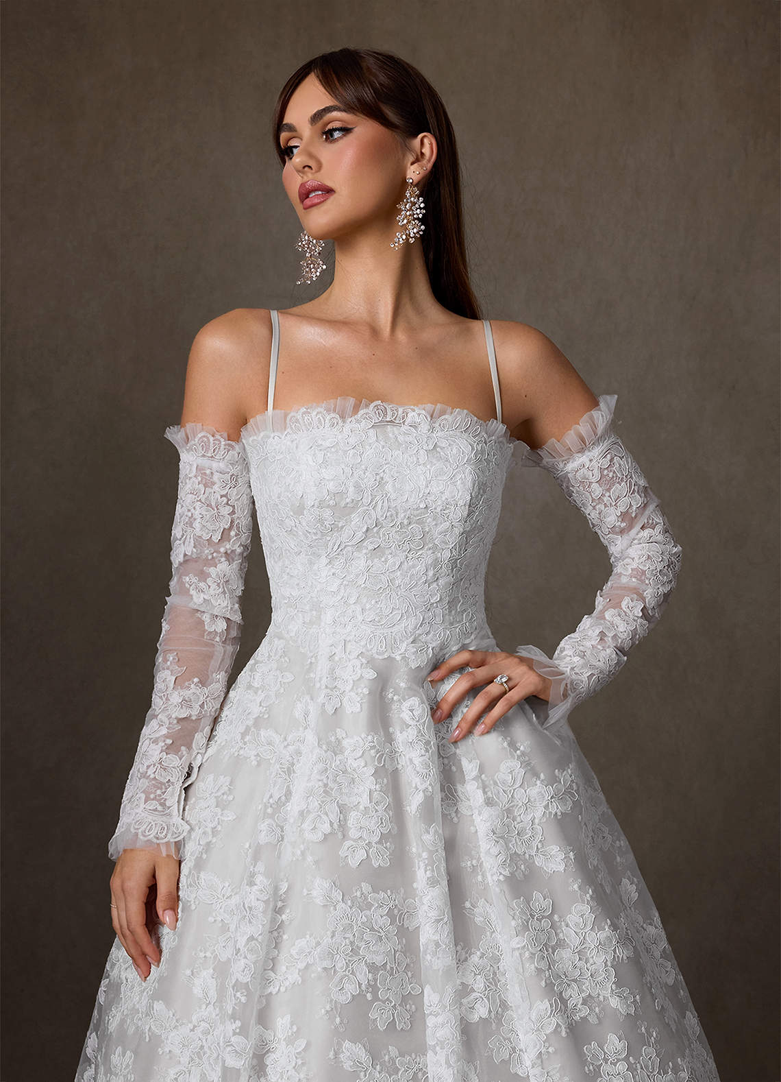 Azazie Hinata Wedding Dresses Diamond White Ball-Gown Strapless Lace Dress image6