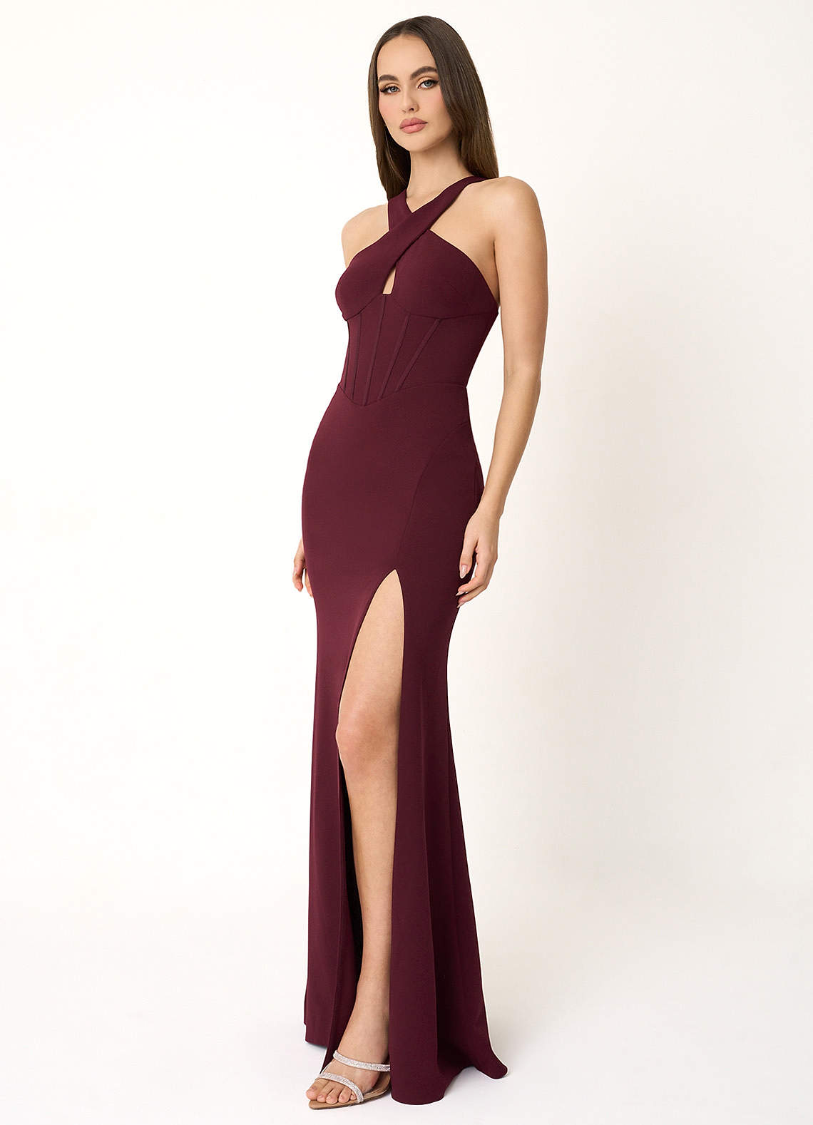 Reina Wine Cross Neck Maxi Dress image1