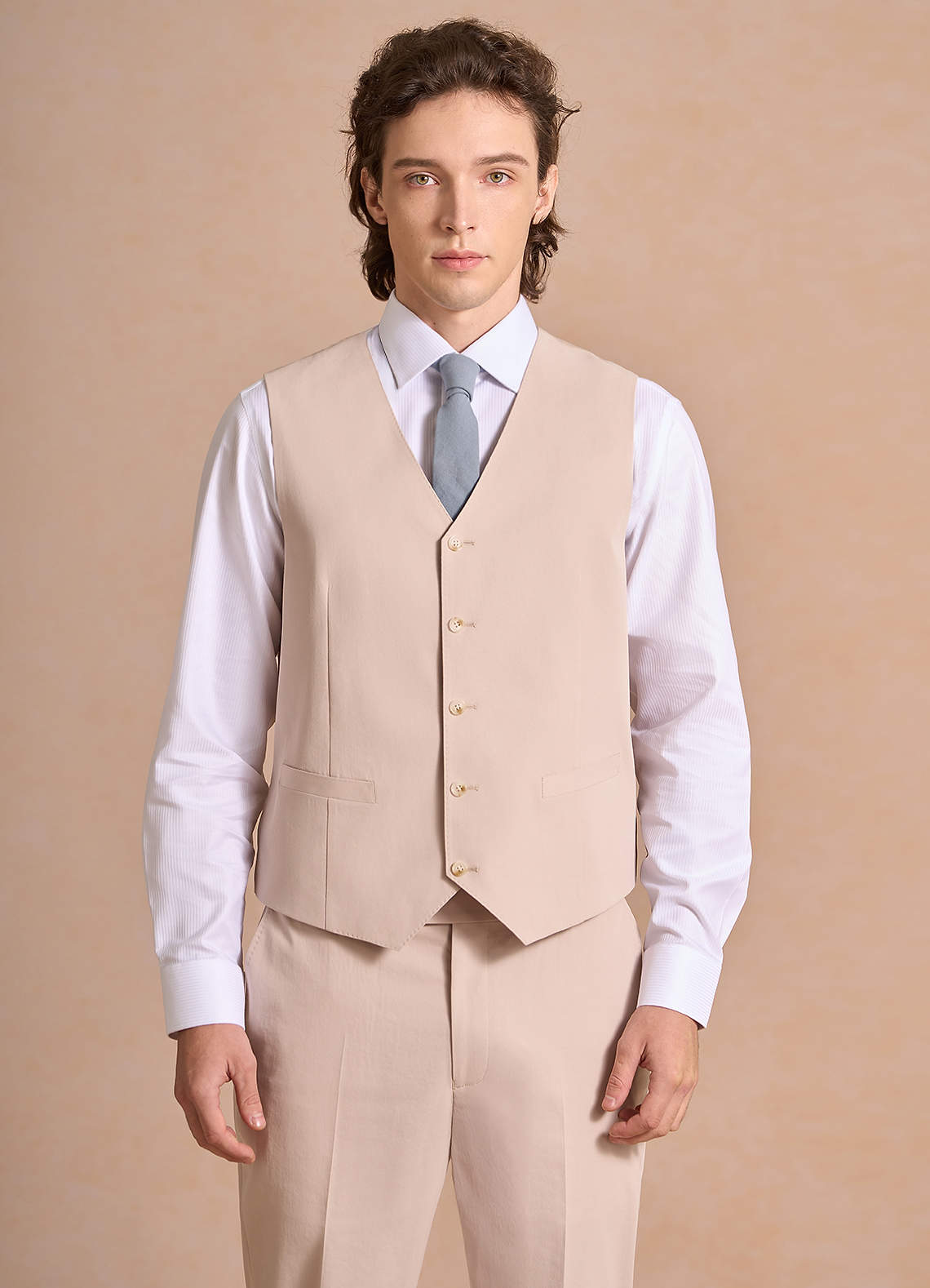 front Carter Tan Cotton Linen Blend Suit Vest