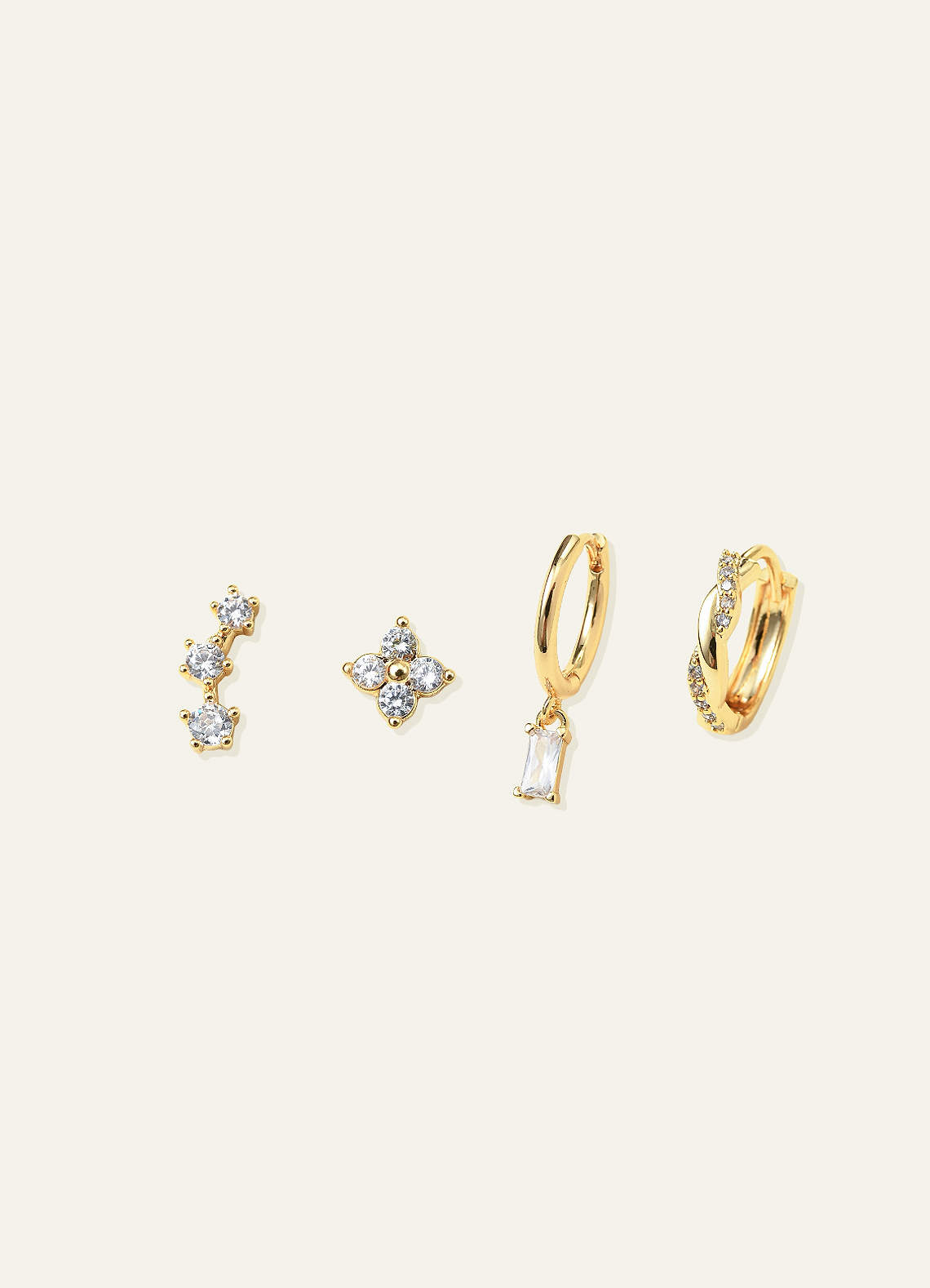 front CZ Hoop & Stud Earring Set