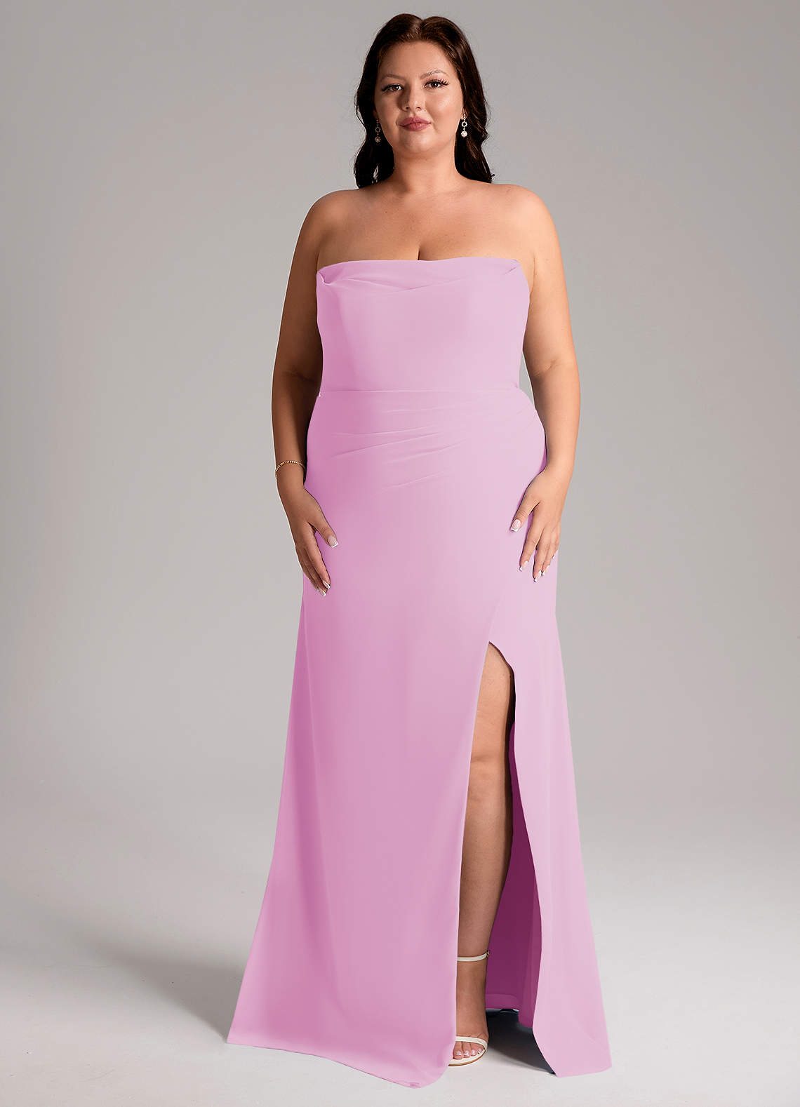 cotton bridesmaid dresses Cotton Candy Pink Bridesmaid Dresses One Shoulder Sheath/Column Ruched Chiffon Bridesmaid Dresses with Slit main image 1