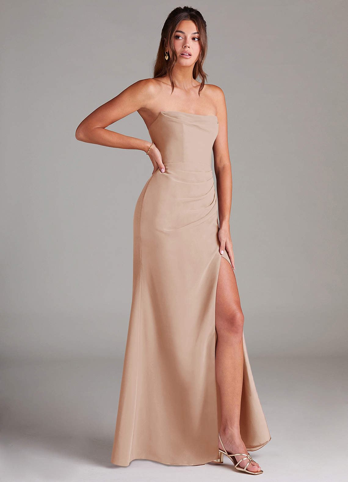 Azazie Leonis Bridesmaid Dresses English Rose Sheath Strapless Chiffon Convertible Dress image7