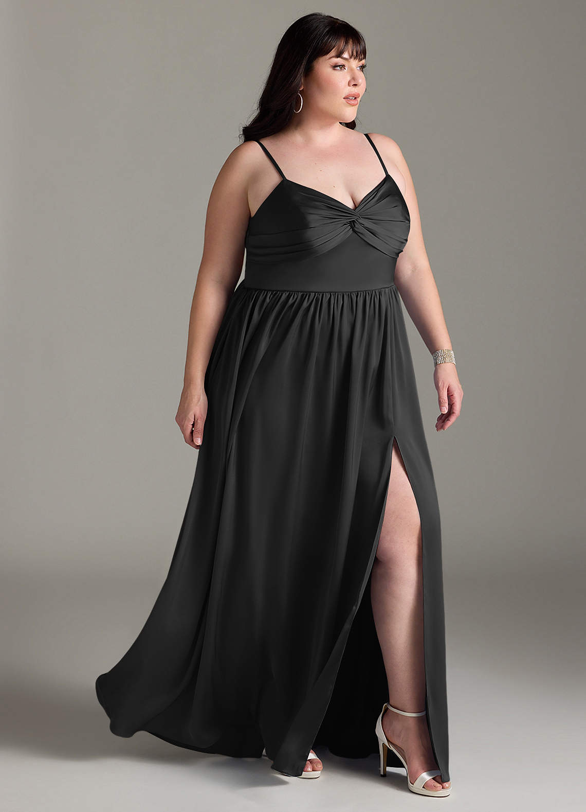 Azazie Zeya Black Stretch Satin Bridesmaid Dresses | Azazie