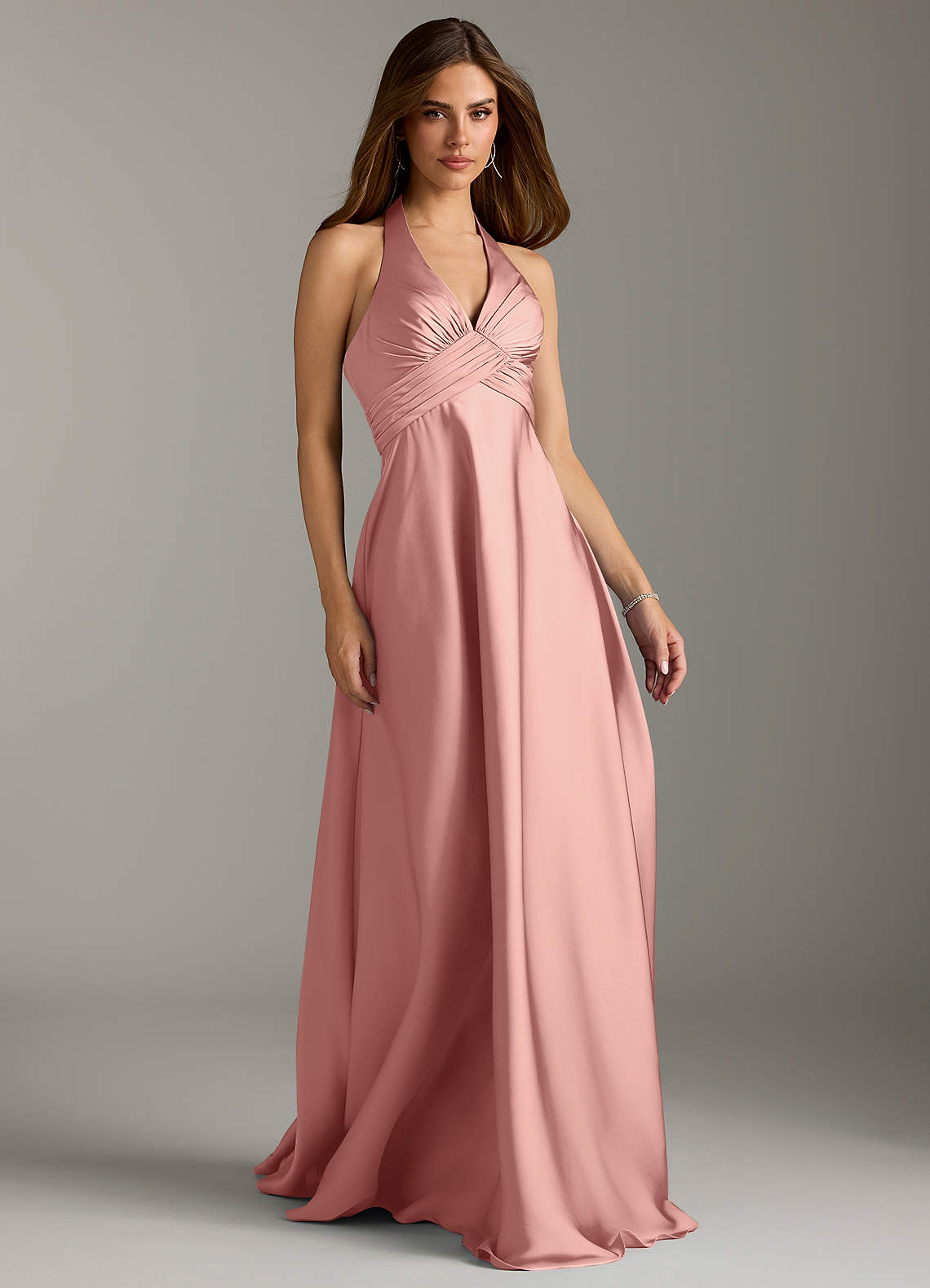Azazie Tessie Bridesmaid Dresses Rosette A-Line Pleated Stretch Satin Dress image1