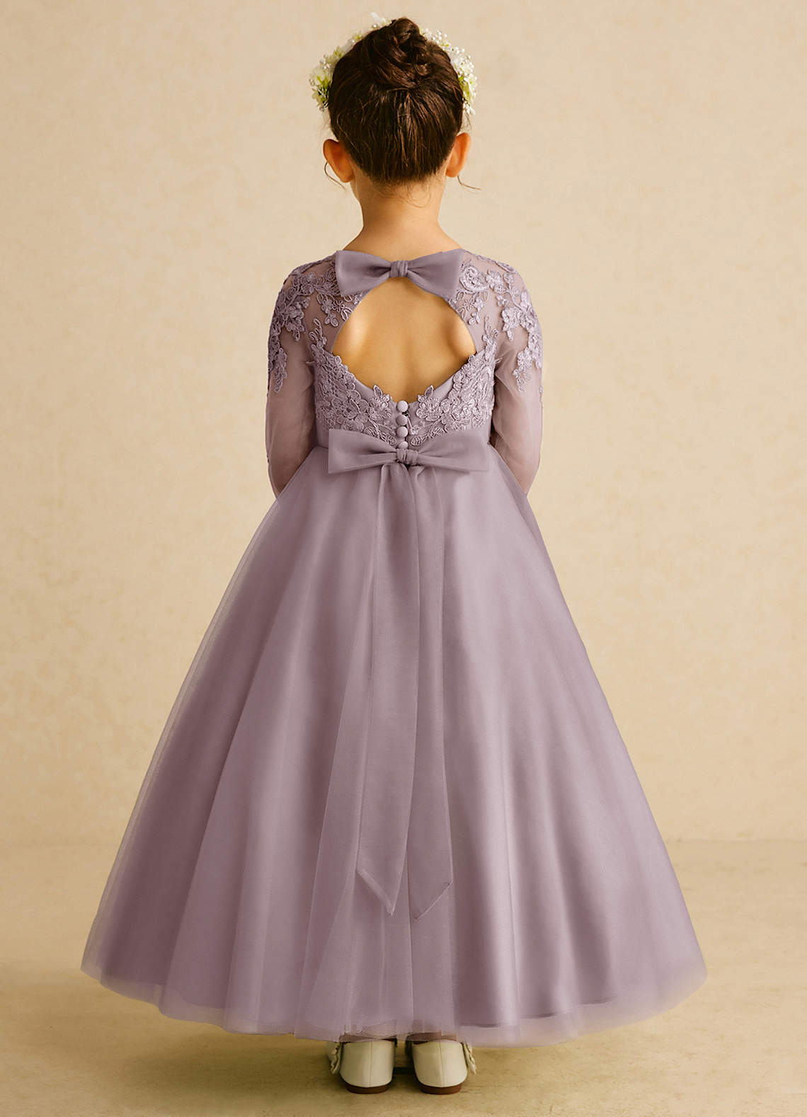 Azazie Precious Flower Girl Dresses Dusk A-Line Lace Tulle Dress image1
