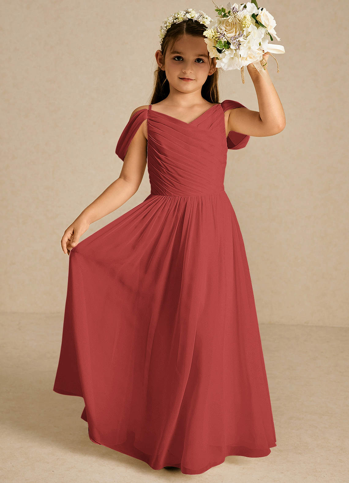 Azazie Chelle Robe Trapèze en Mousseline de soie Plissée