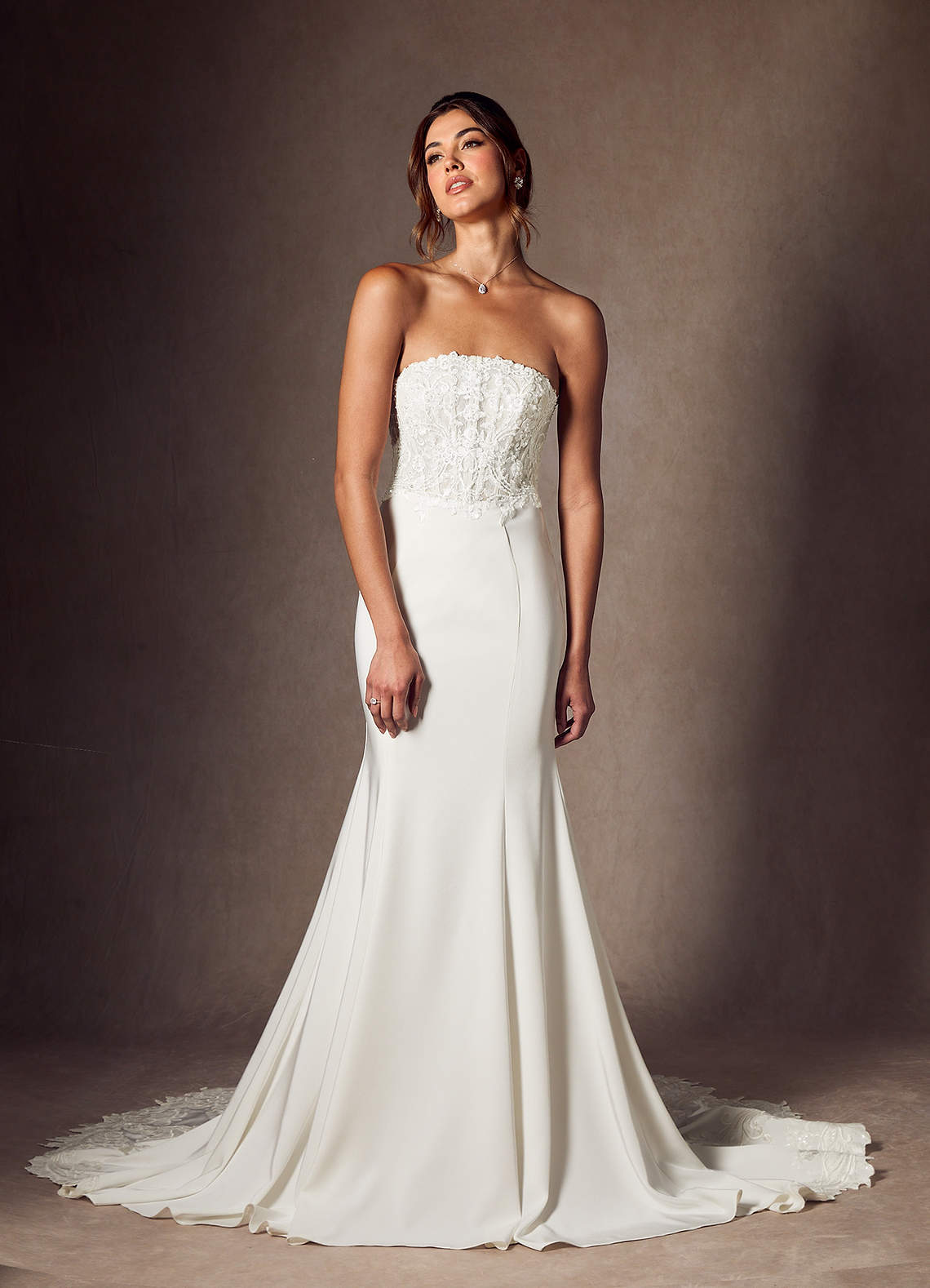 Azazie Lewena Diamond White Mermaid Lace Crepe Back Satin Dress