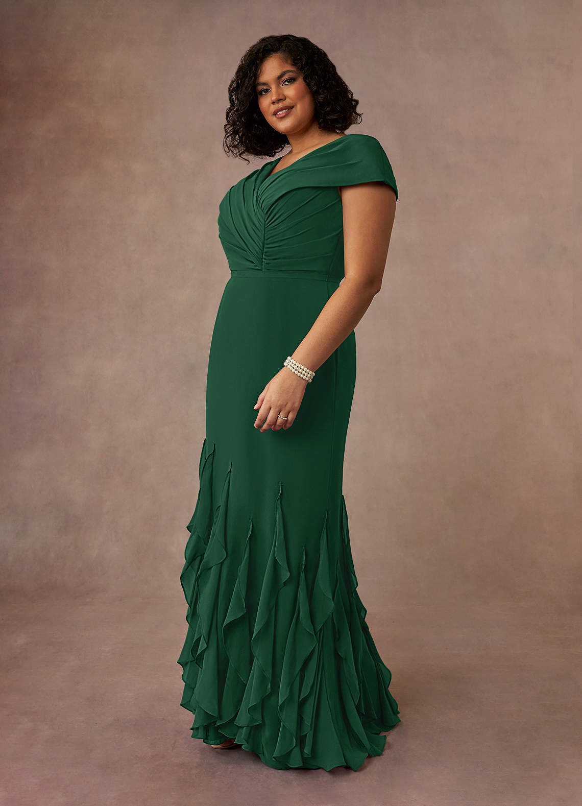 Azazie Bailora Dark Green Mermaid Ruched Chiffon Dress | Azazie