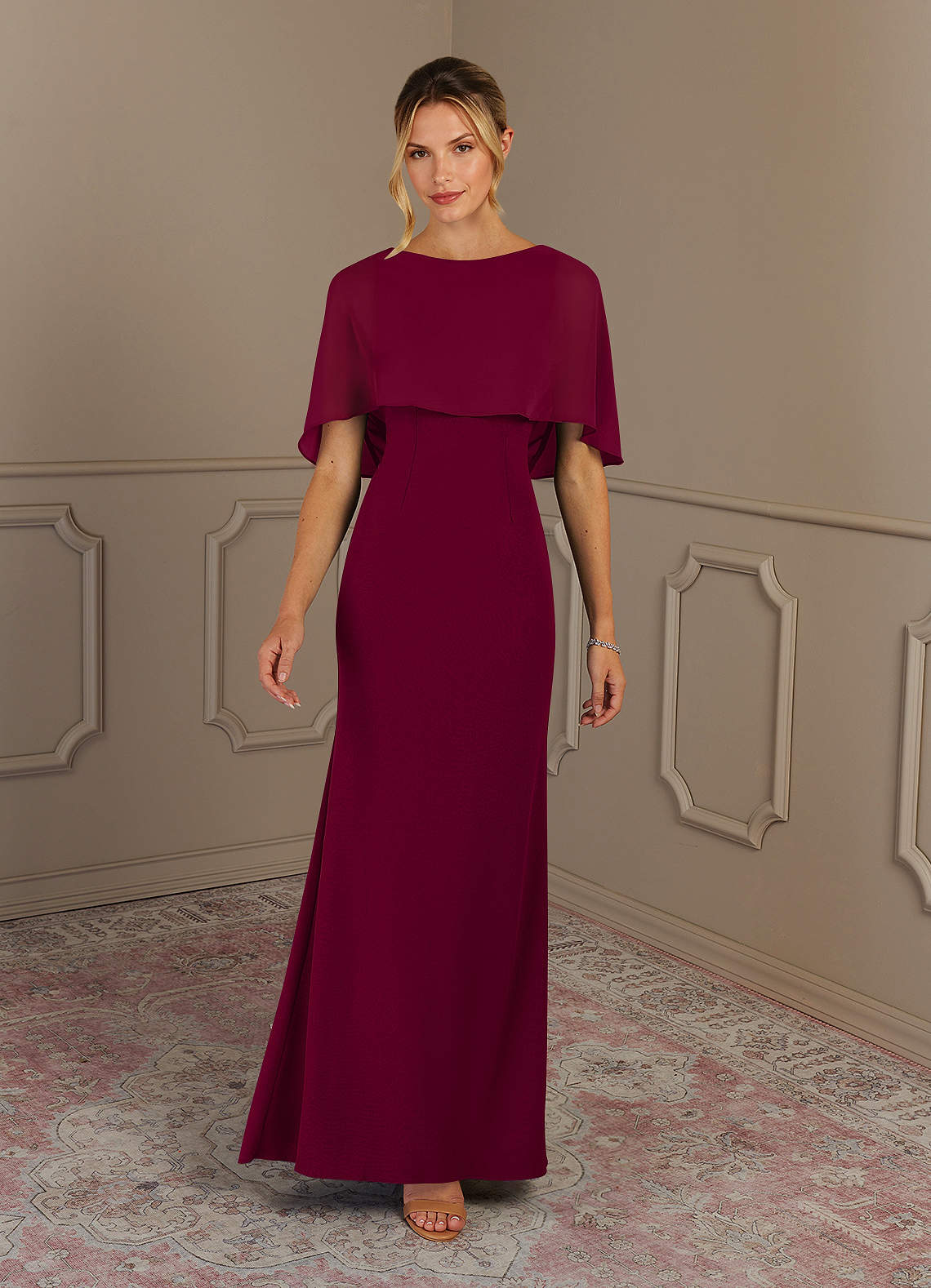 Azazie Dion vestidos de madre de la novia Vestido de Borgoña de Crepé elástico de Recto con Scoop image2