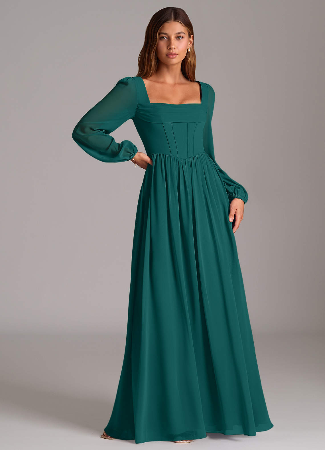 long sleeve teal bridesmaid dress MACloth V Neck Sequin Long Bridesmaid Dress Rose Gold Formal Evening Gown US12 / Rose Gold main image 1