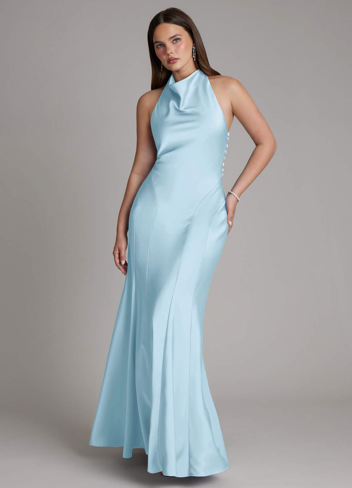 Azazie Sahara Ready to Ship Sky Blue Stretch Satin Bridesmaid