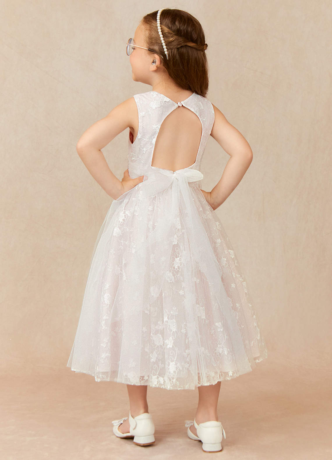 Cute A-Line Lace Tea Length Dress for Girls