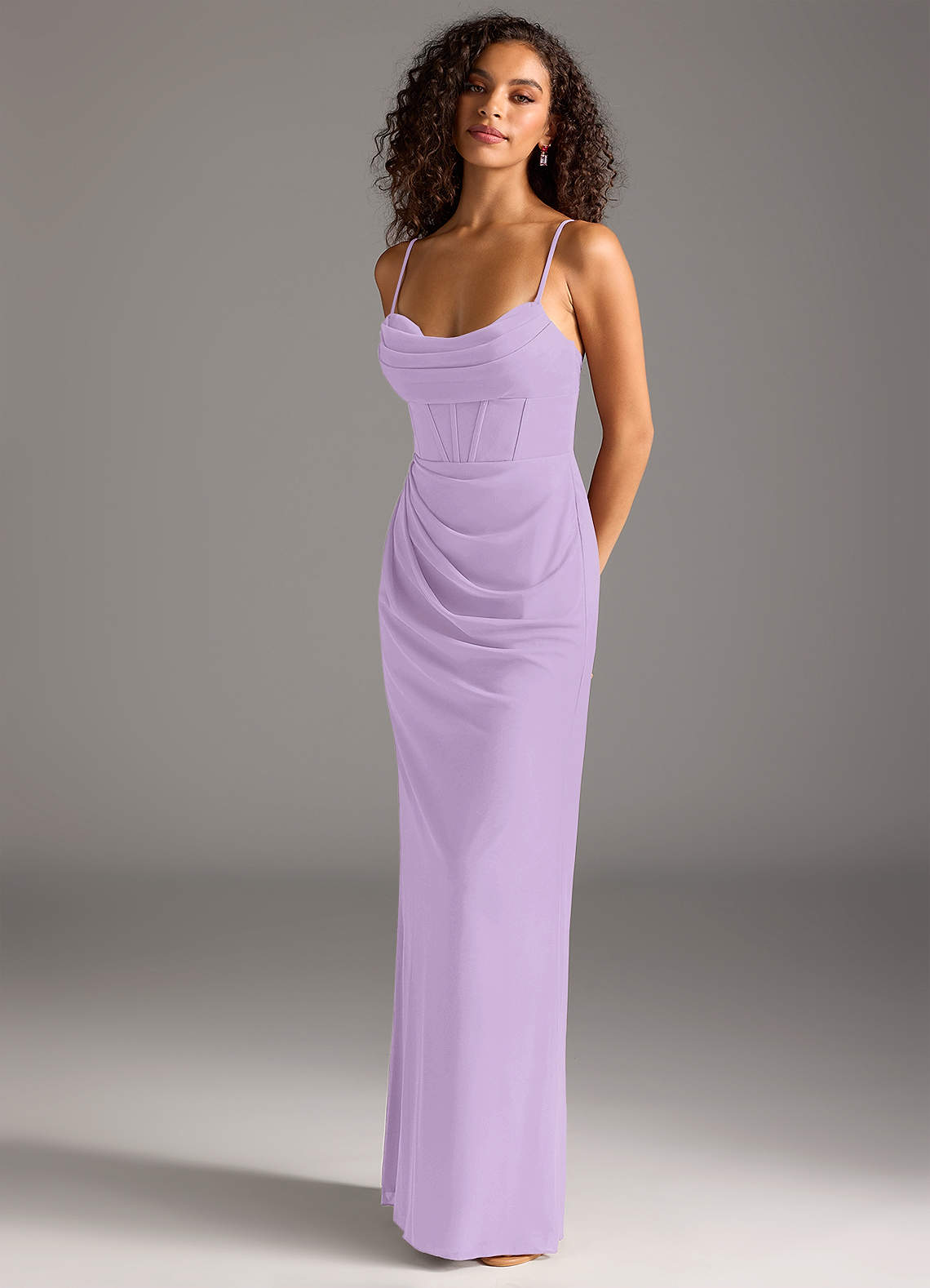 Azazie Mai Bridesmaid Dresses Lilac Sheath Pleated Mesh Dress image1