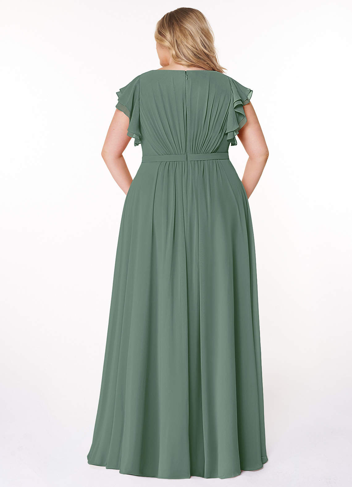 Azazie Daphne Modest Bridesmaid Dresses A-Line Ruffled Chiffon Floor-Length Dress image6