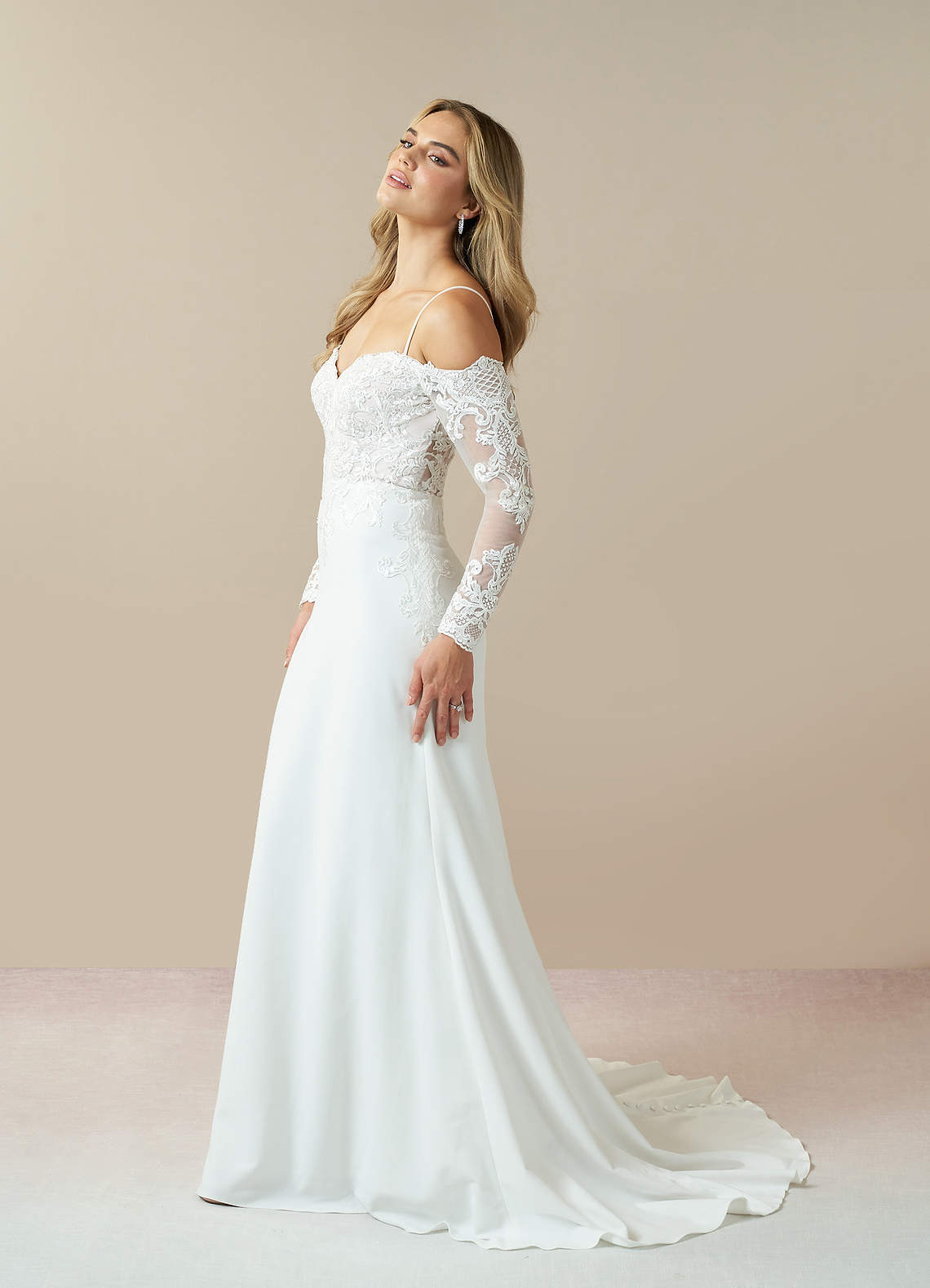 Azazie Danea Wedding Dresses Diamond White Mermaid Off the Shoulder Stretch Crepe Dress image3