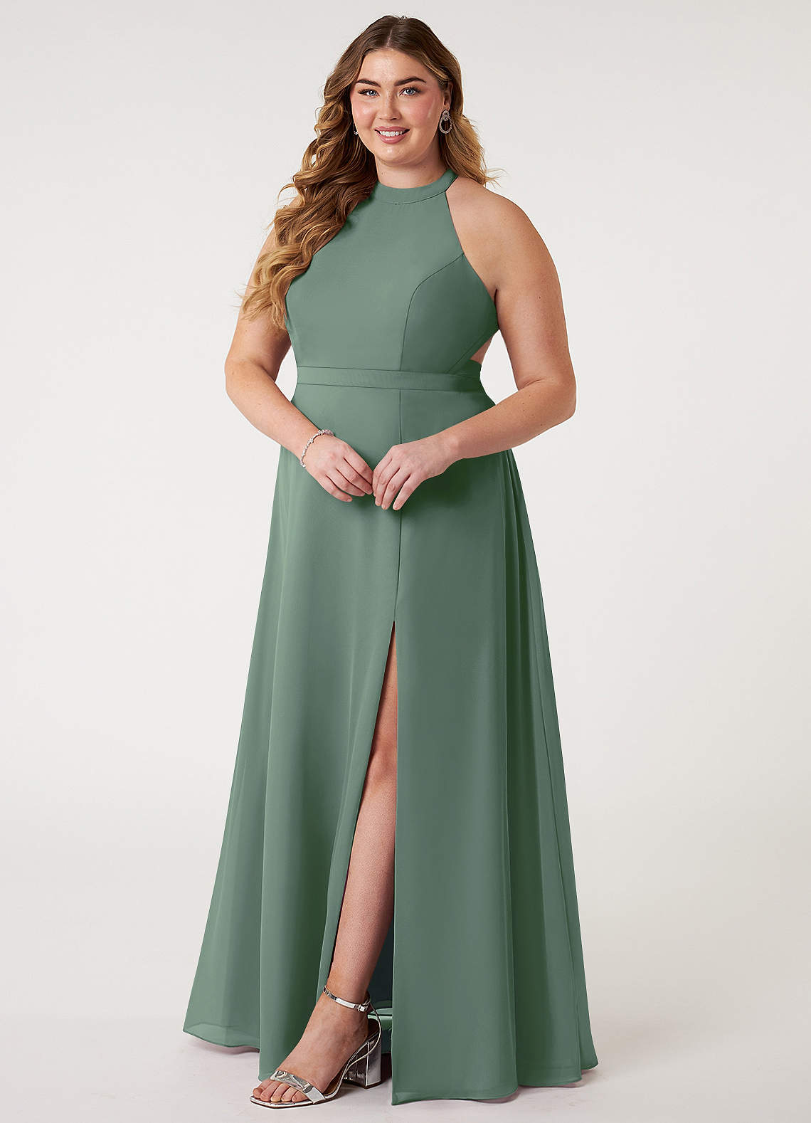 eucalyptus green bridesmaid dresses plus size Halter Chiffon Bridesmaid Dress Plus Size, Sage