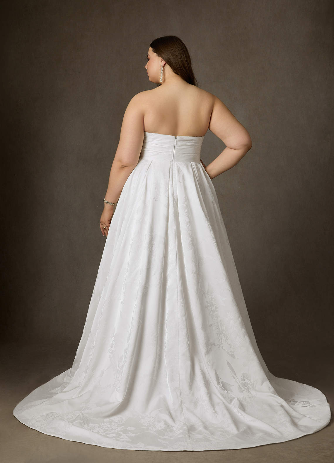 Azazie Daliah Brudekjoler En streg Stropløs Blomster Jacquard Kapel tog Kjole image11