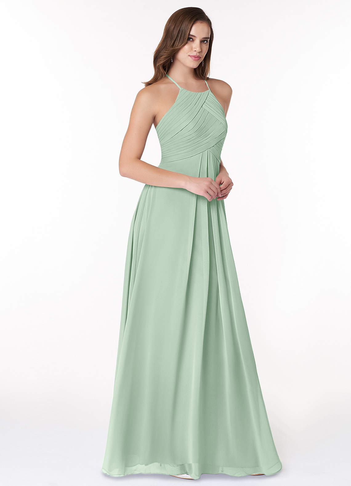 Azazie Ginger Bridesmaid Dresses Agave A-Line Halter Pleated Chiffon Dress image1