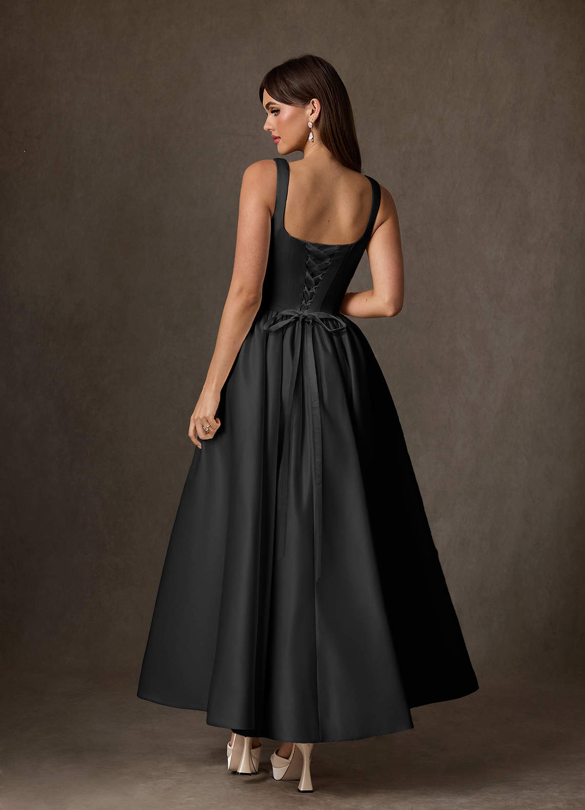 Azazie Verina Wedding Dresses Black A-Line with Pockets Satin Dress image1