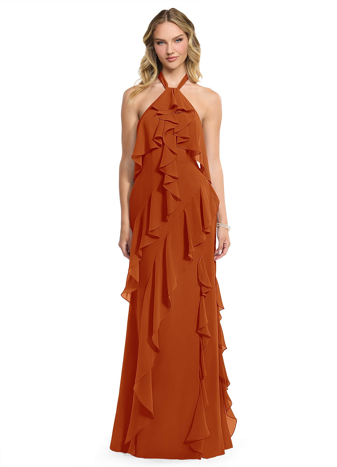 Azazie Velma Bridesmaid Dresses Paprika A-Line Side Slit Chiffon Dress image1