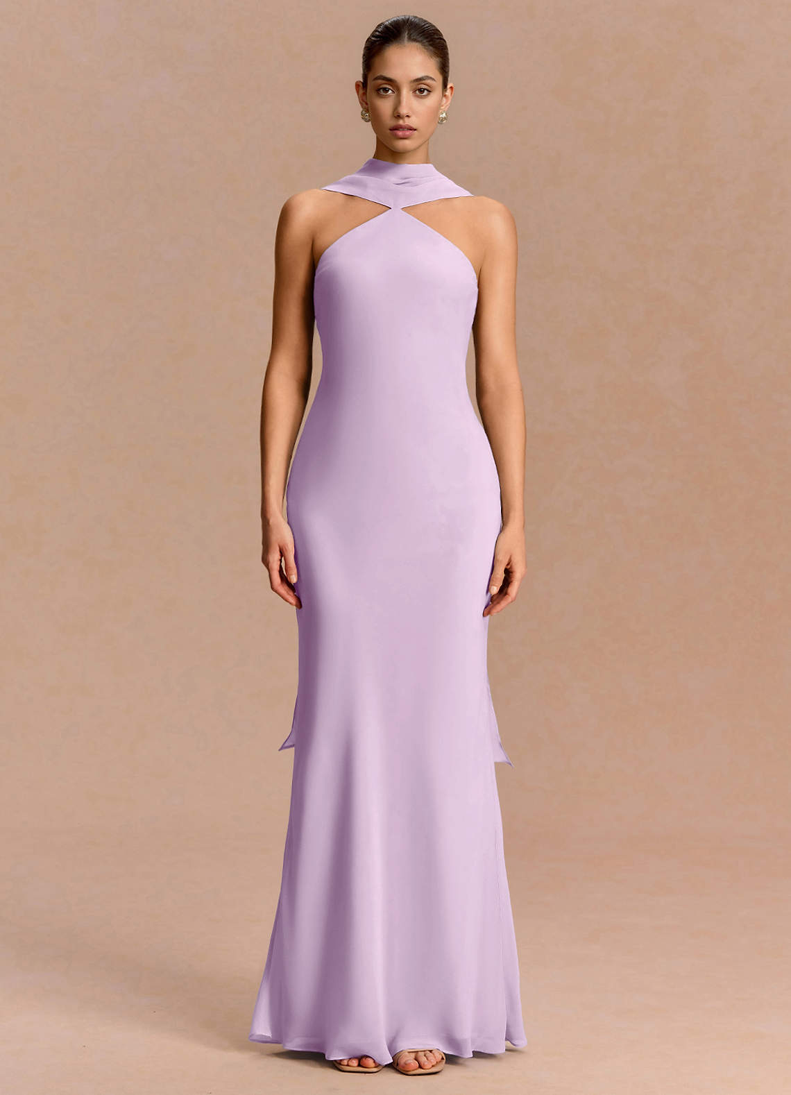 frosted formal dress Azazie Maxi Dresses Mermaid Wedding Guest Semi-Formal Dresses Halter Lilac Off shoulder dress