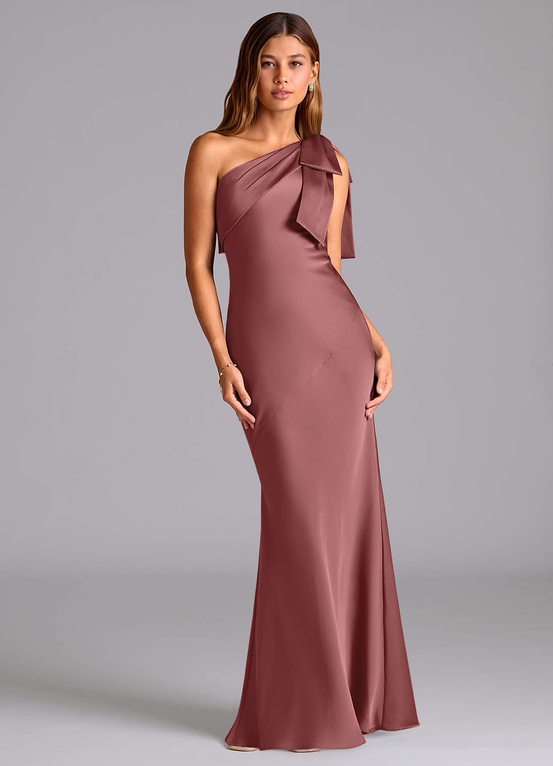 Azazie Yuanna Bridesmaid Dresses Amethyst Mermaid One Shoulder Stretch Satin Dress image1
