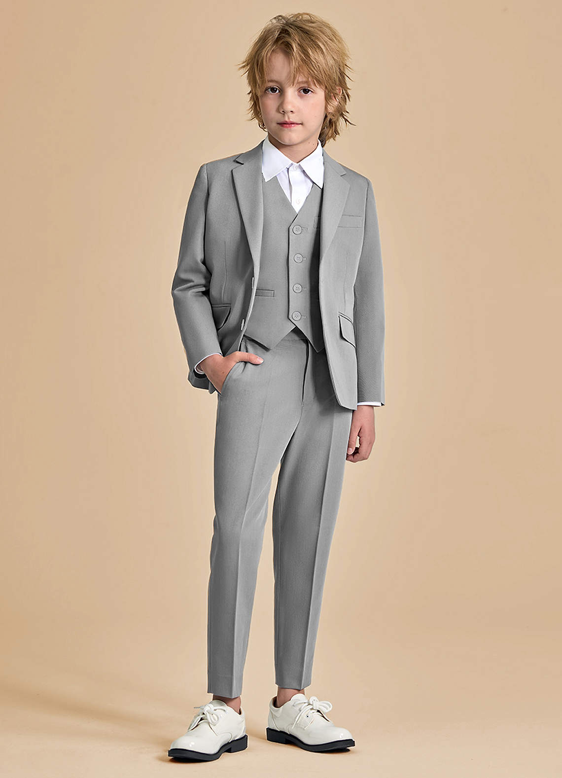 front Oliver Boys Grey 3-Piece Suit
