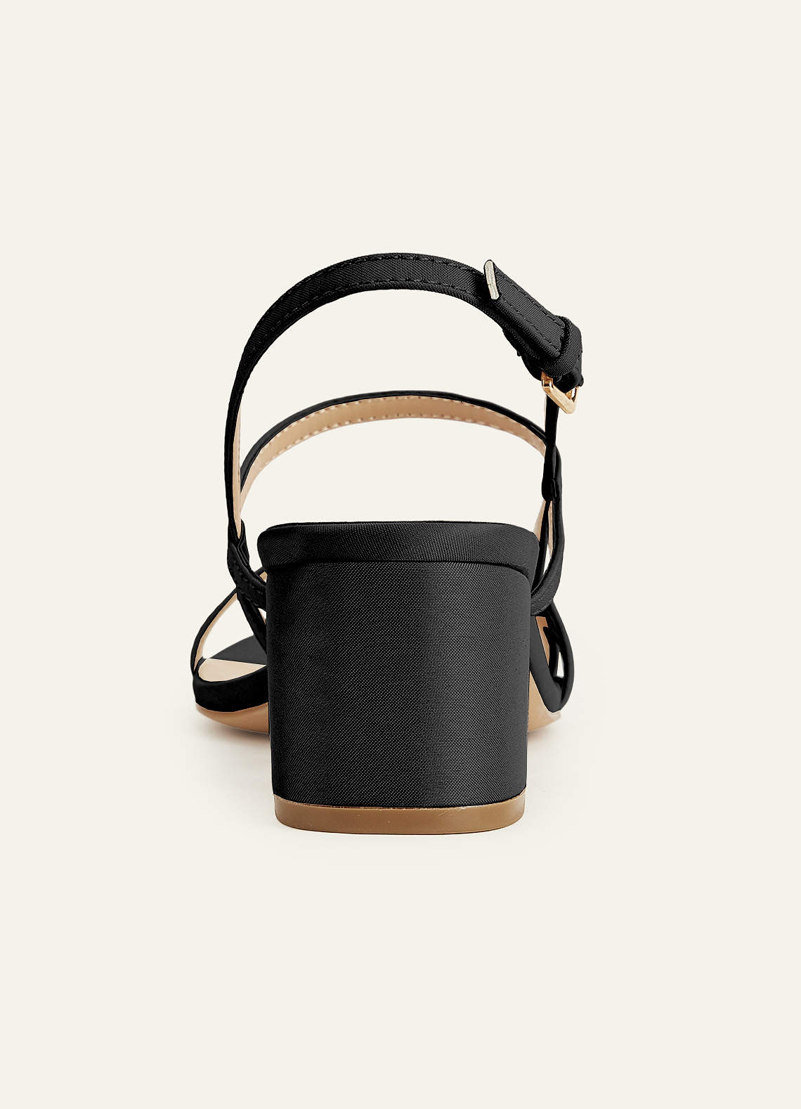 front Matching Color Metallic Satin Block Heel Sandals