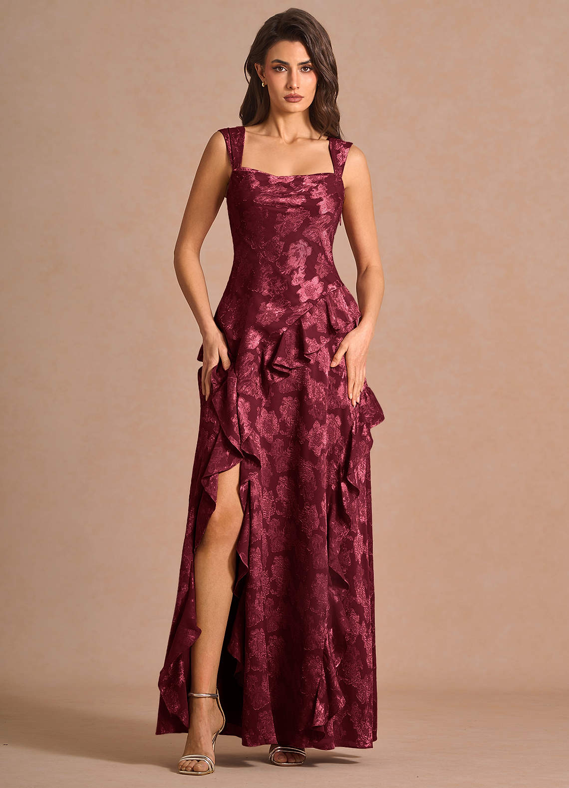 Azazie Plus Size Floor-Length Maxi Dresses A-Line Wedding Guest Formal Dresses Square Ruffles Wine Azazie Plus Size Floor-Length Maxi Dresses A-Line Wedding Guest Formal Dresses Square Ruffles Wine