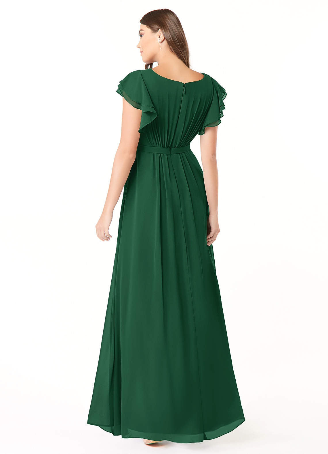 Azazie Daphne Bescheidene Brautjungfernkleider A-Linie Gekräuselt Chiffon Bodenlänge Kleid image1