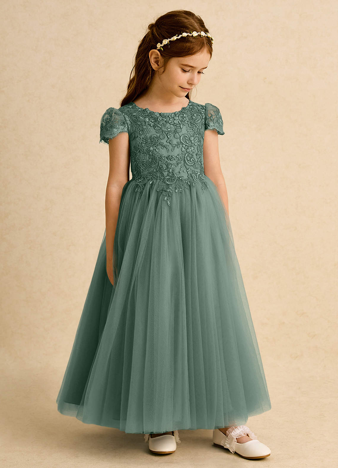 Azazie Puff Flower Girl Klänningar Klä Balklänning i Tyll Spets image3