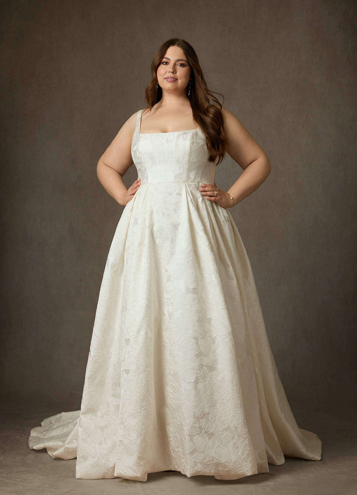 Azazie Ruby Wedding Dresses Antique White Ball-Gown with Pockets Floral Jacquard Dress image12
