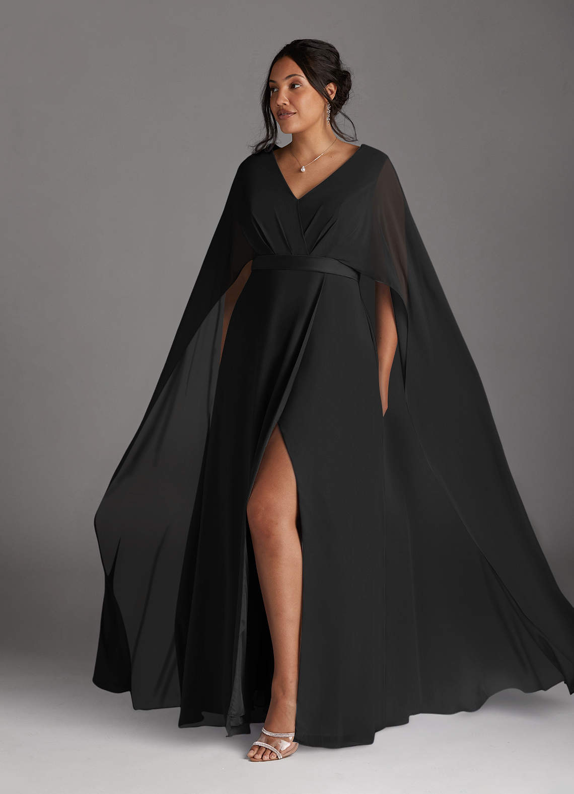 Azazie Isa Kleider für die Brautmutter A-Linie V-Hals Gefaltet Chiffon Kleid Schwarz image9