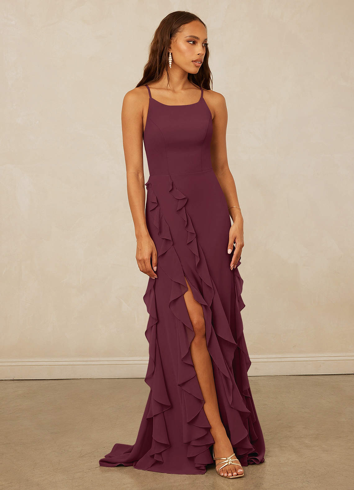 Christian Siriano Bridal for Azazie 1006 Bridesmaid Dresses Cabernet Mermaid Ruched Chiffon Dress image1