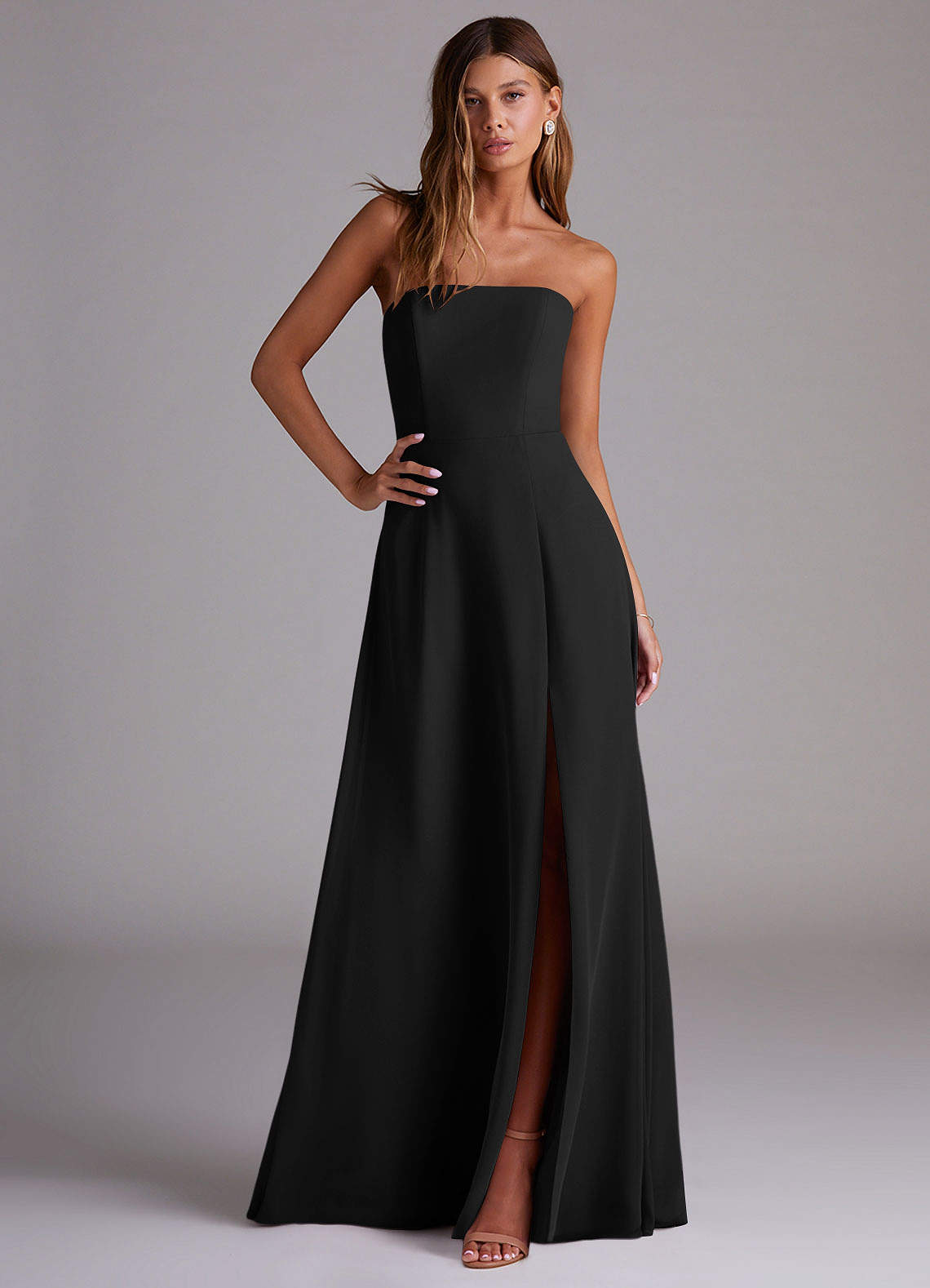 Azazie Wren Bridesmaid Dresses Black A-Line Side Slit Chiffon Convertible Dress image2