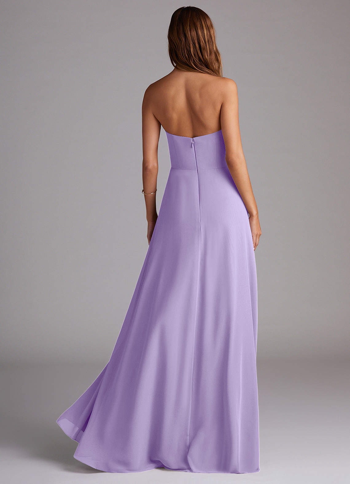 Azazie Wren Vestidos de damas de honor Vestido de Lila de Gasa de Corte en A Convertible con Corte Lateral image3