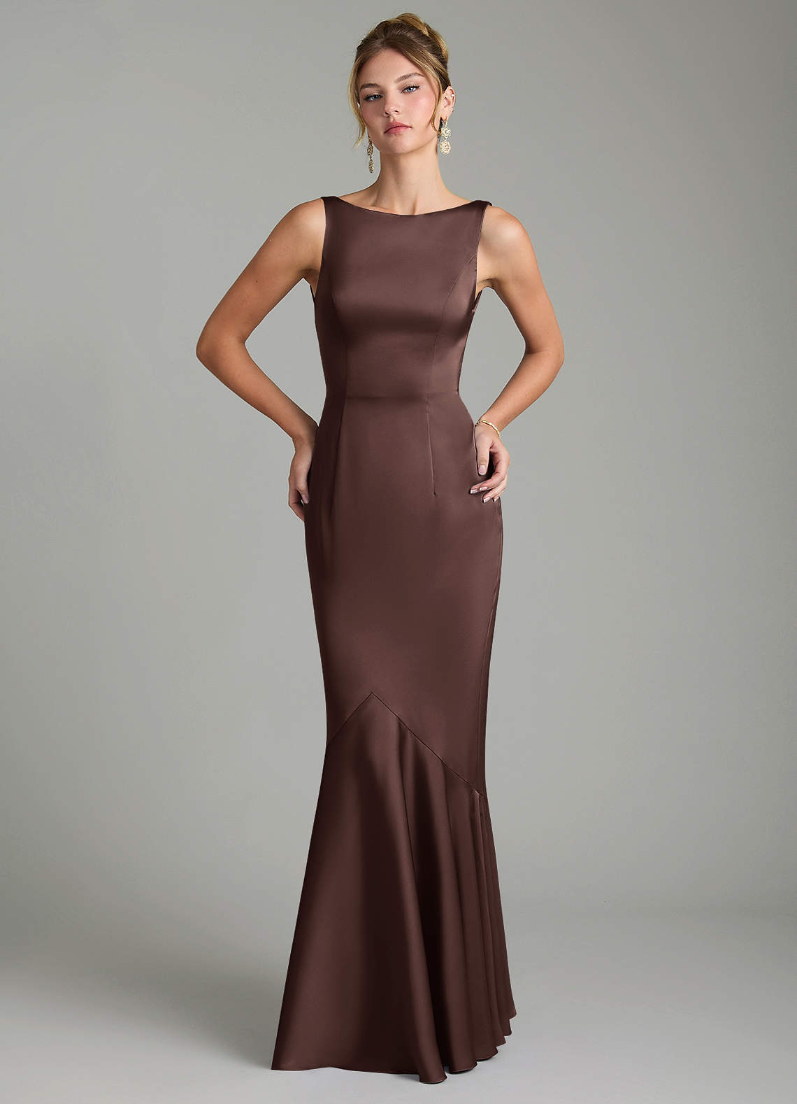 Azazie Tamera Bridesmaid Dresses Ganache Mermaid Pleated Stretch Satin Dress image2
