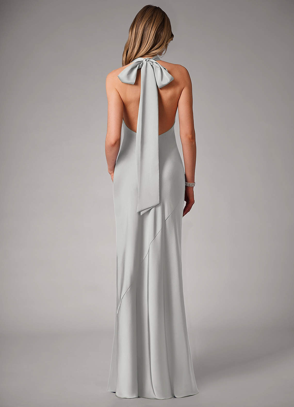 Azazie Velli Bridesmaid Dresses Silver Mermaid High Neck Stretch Satin Dress image4