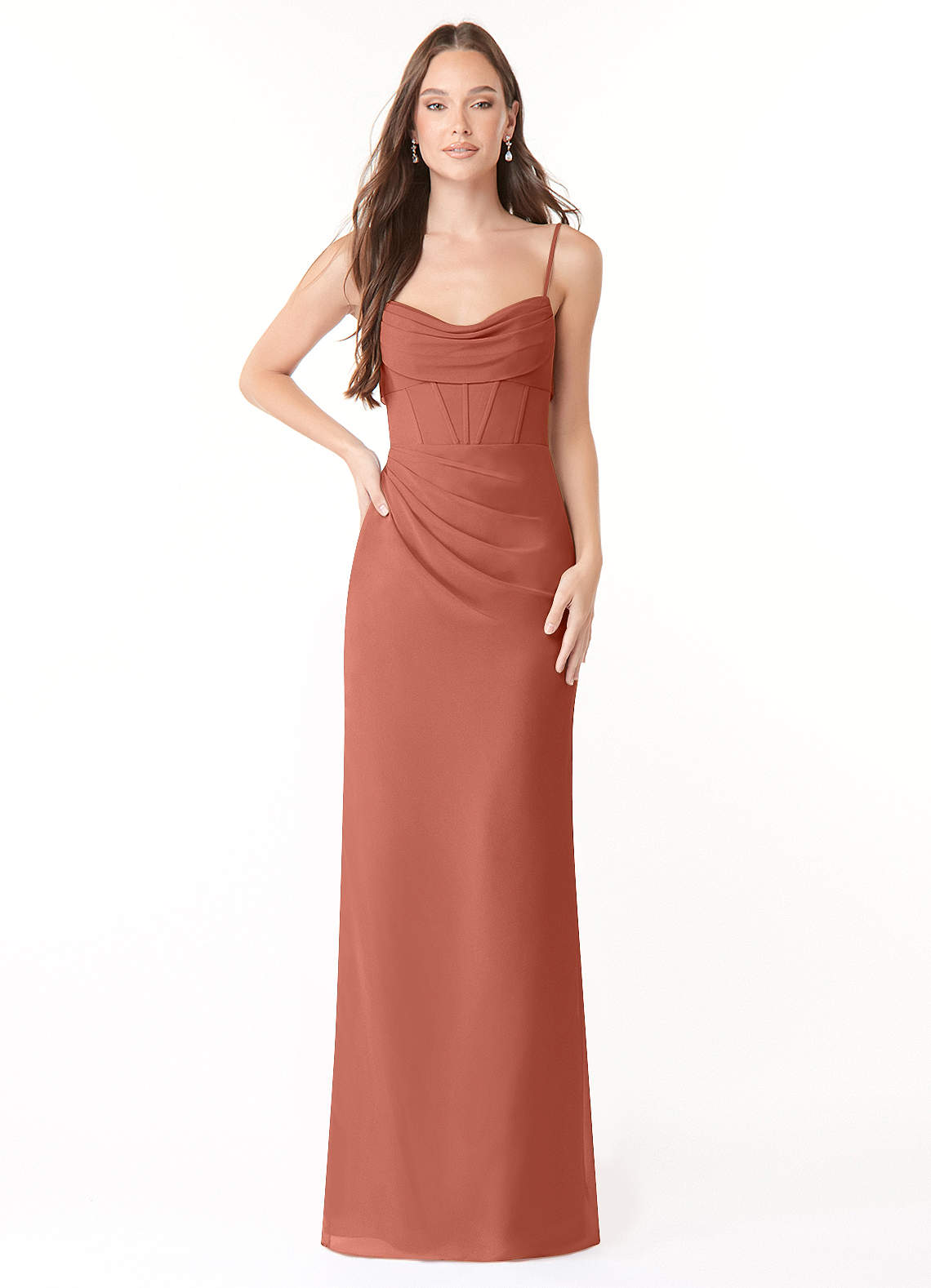 Azazie Mai Bridesmaid Dresses Clay Sheath Pleated Chiffon Dress image1